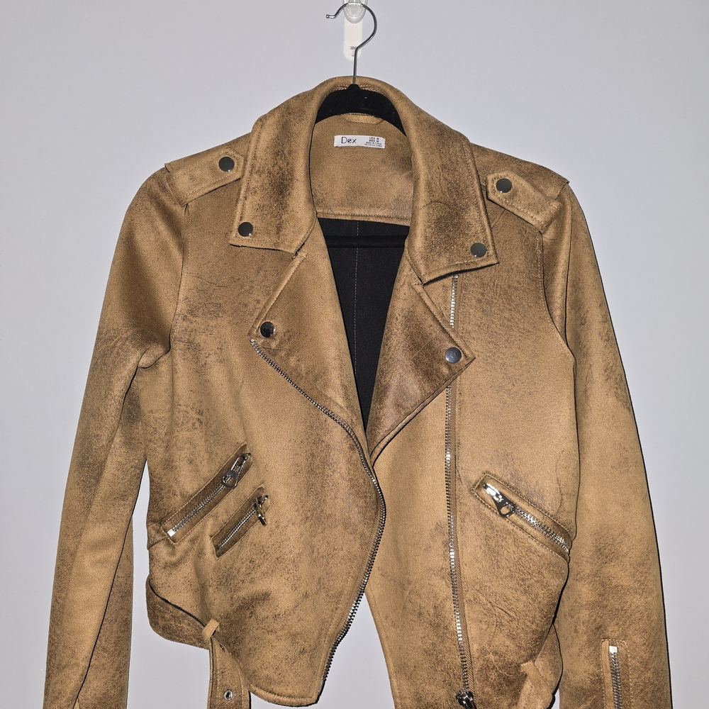 Dex Tan Faux Leather Biker Jacket